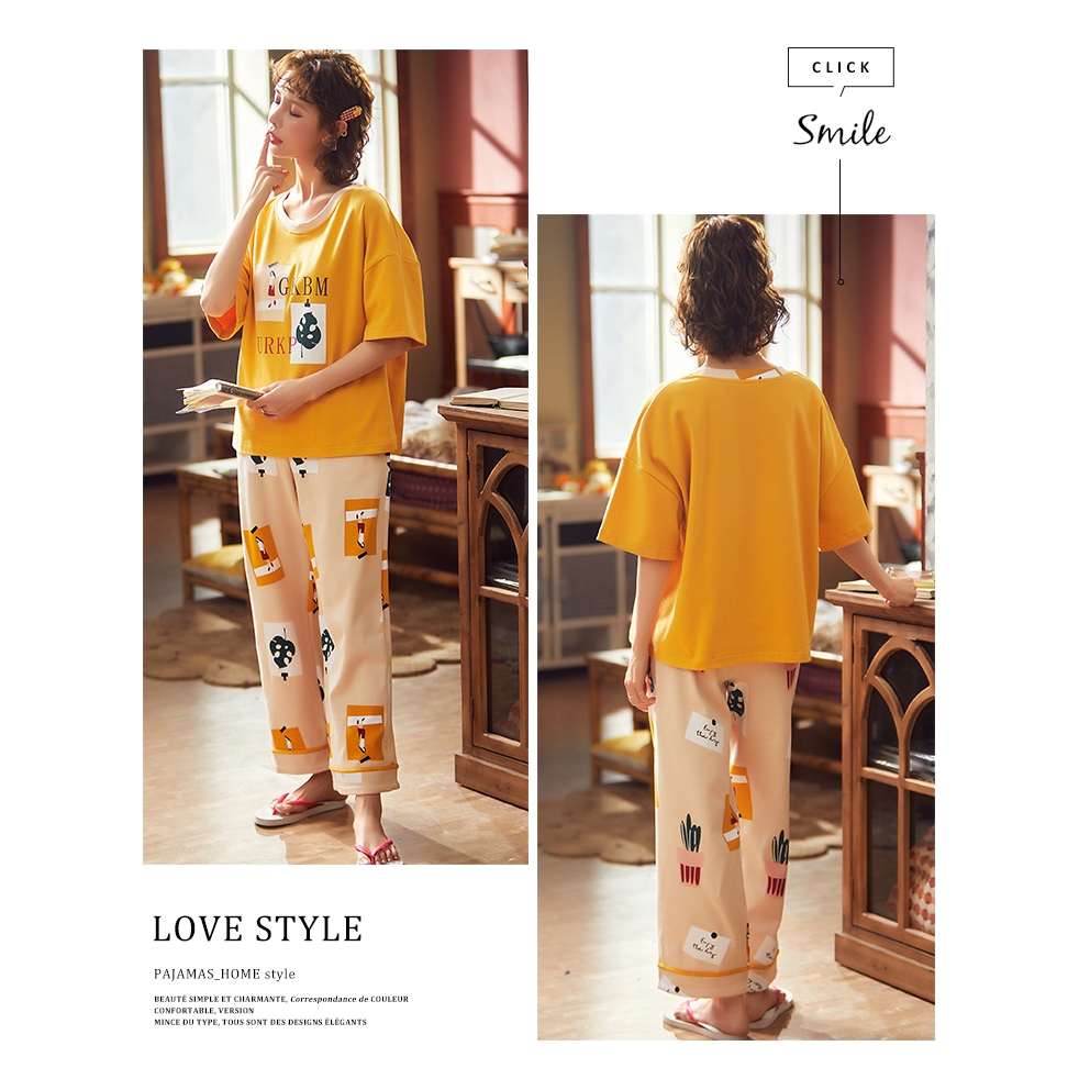 Set Đồ Ngủ Cotton Ngắn Tay In Họa Tiết Hoạt Hình Xinh Xắn Dành Cho Nữ | BigBuy360 - bigbuy360.vn