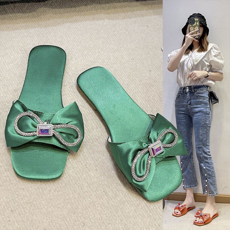 Dép Sandal Đế Thấp Đính Nơ Thời Trang Mùa Hè 2022 Cho Nữ