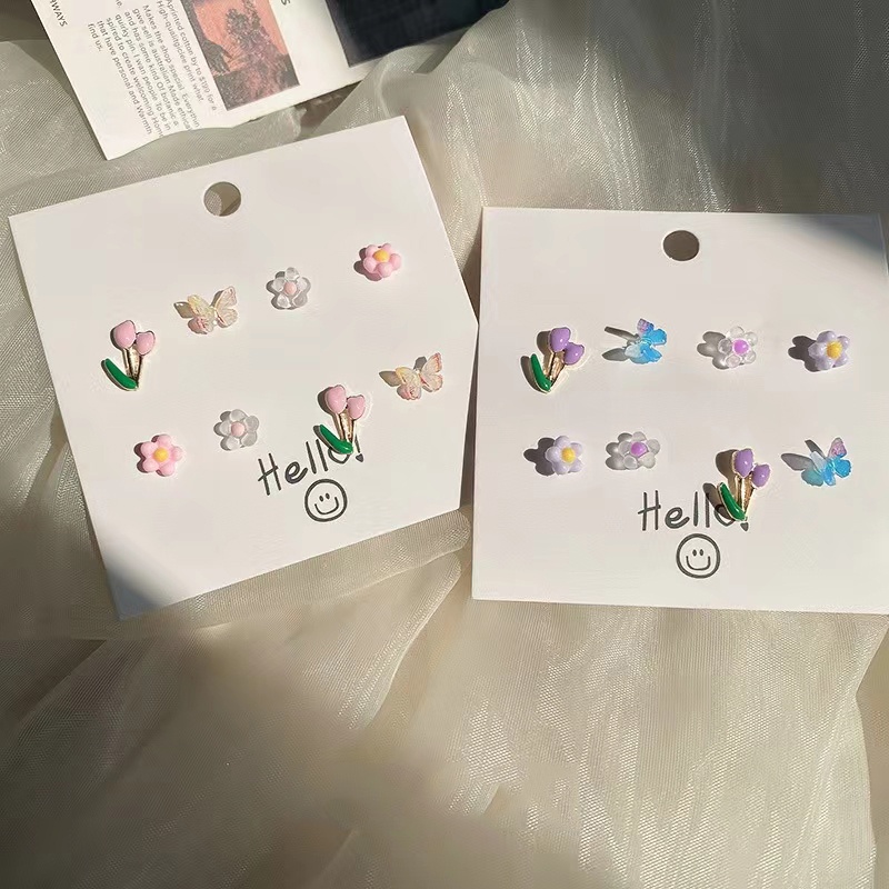 Khuyên Tai Xỏ Lỗ Họa Tiết Trái Cây/Hoa/Bướm Đơn Giản Nhiều Màu Cho Nữ