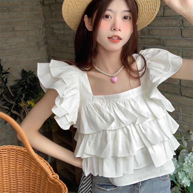 Áo Sát Nách Cổ Vuông Nhiều Lớp Phối Bèo Dễ Thương  tao bao