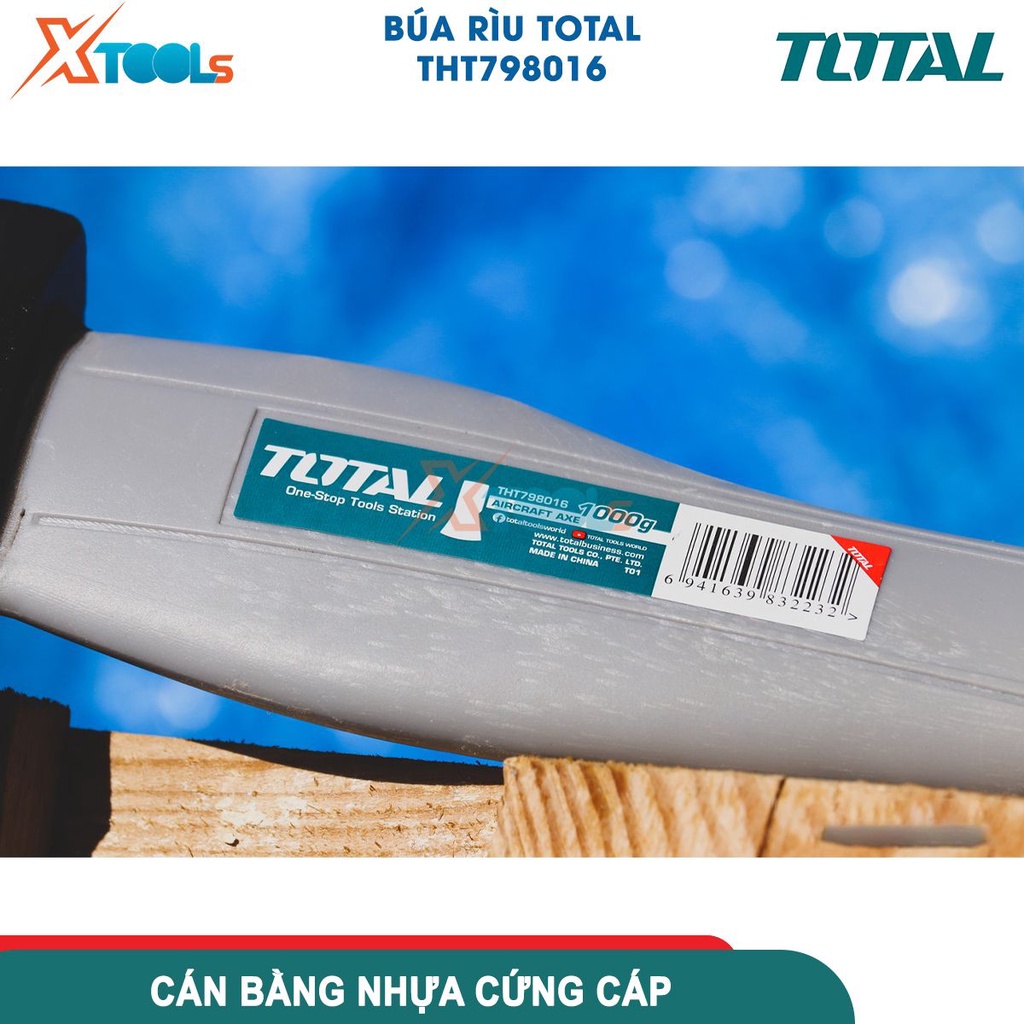 Búa rìu 1000g TOTAL THT798016, búa rìu có trọng lượng 1000g, đầu rìu được rèn thả, xử lý nhiệt, thép-CHÍNH HÃNG-XTOOLS