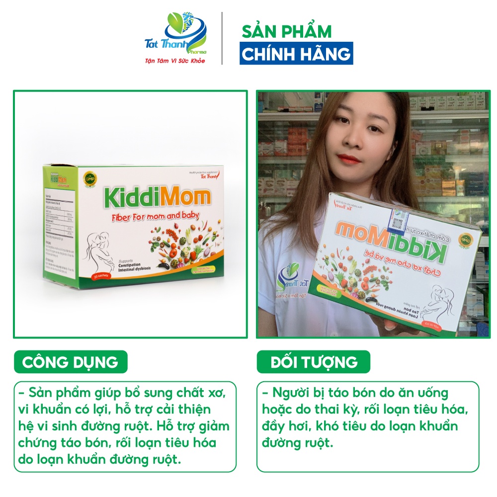 Cốm chất xơ tự nhiên KiddiMom Tất Thành Pharma cho mẹ và bé ngừa táo bón cải thiện đường ruột hộp 20 gói