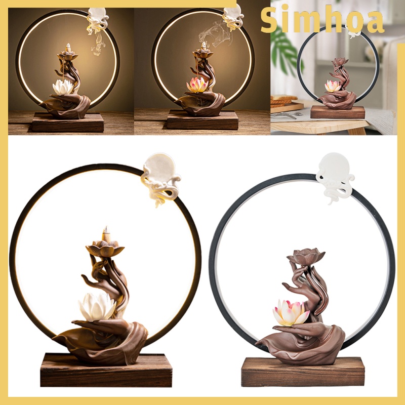 [SIMHOA] Ceramic Backflow Waterfall Incense Burner LED Light