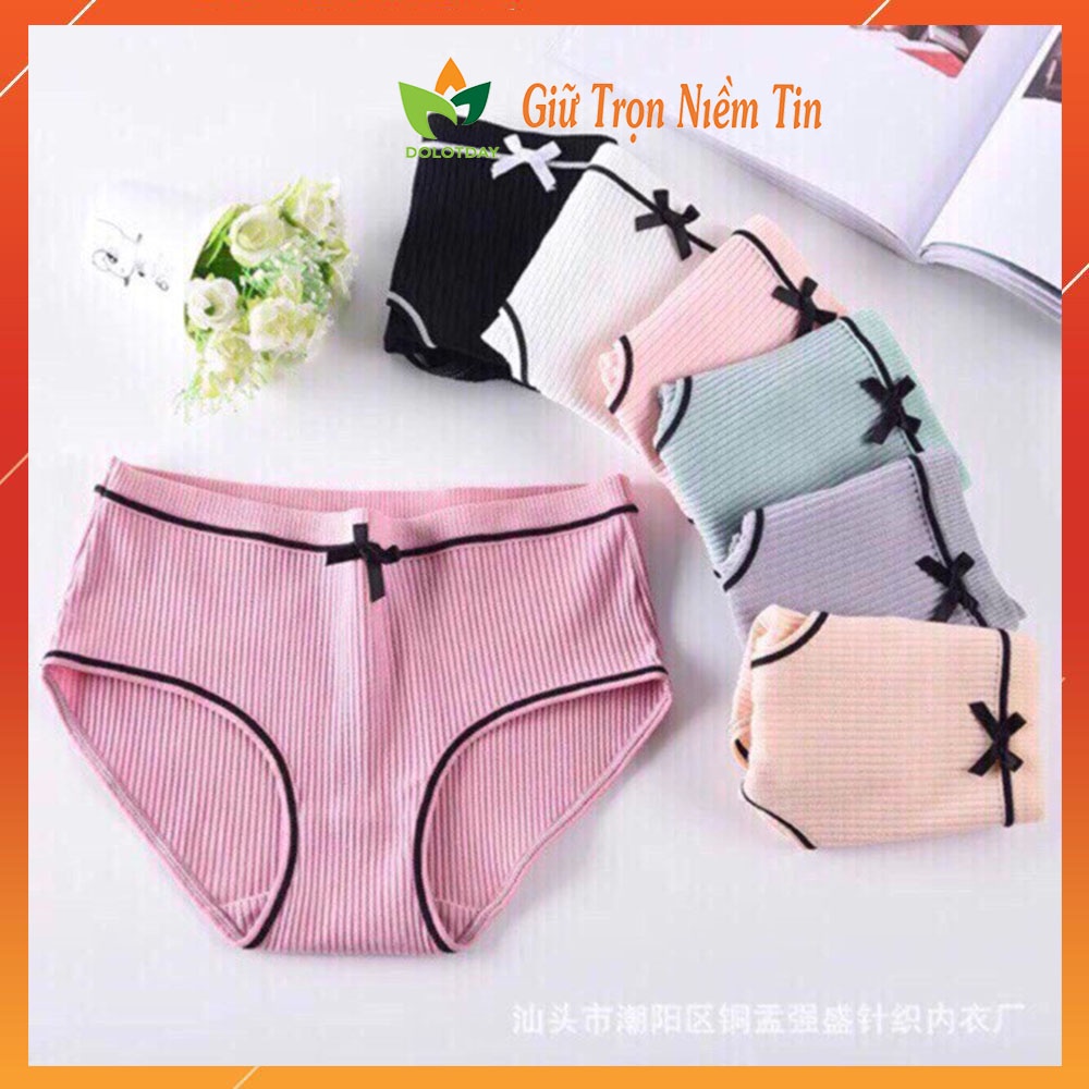 Quần lót nữ kháng khuẩn cotton gân tăm viền ren đính nơ xinh chip kháng khuẩn thoáng mát LOTNU01