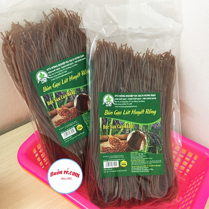Bún gạo lứt huyết rồng (gói 500g) Nông sản sạch Cao Bằng – bún gạo khô - Thực phẩm ăn kiêng an toàn Buôn Rẻ - 01211