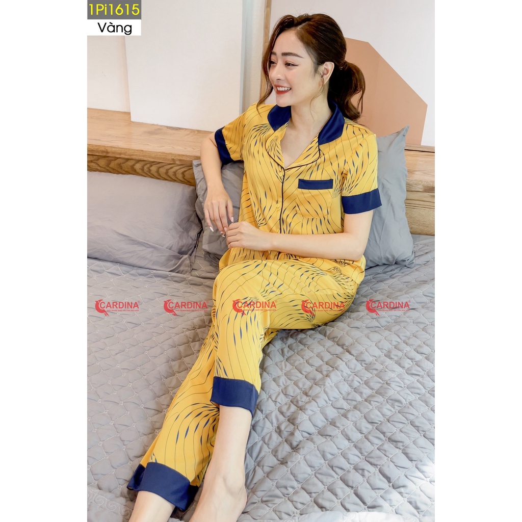 Bộ Pijama Nữ Cardina quần dài áo cộc tay, chất lụa Nhật cao cấp- BST 2021