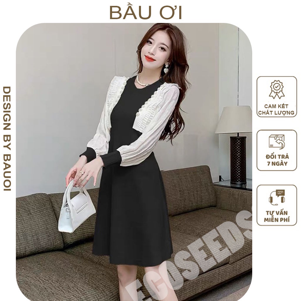 [BAUOII V89] VÁY BẦU LEN DỰ TIỆC TIỂU THƯ ỐNG TAY PHA TRẮNG - ĐẦM BẦU CÔNG SỞ MÙA THU MẶC ĐI LÀM ĐI CHƠI ĐỀU ĐẸP