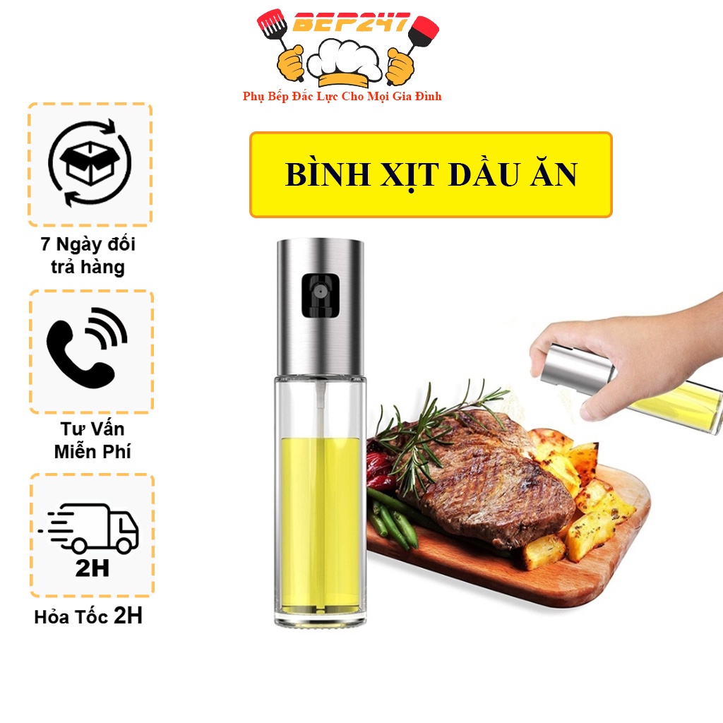 Bình Xịt Dầu Phun Sương Thủy Tinh, Tiện Lợi Hơn Cho Việc Nướng Đồ Ăn - Dung Tích 100ml