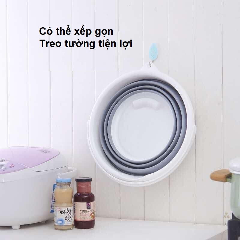 Xô Gấp Gọn Có Quai Xách Tiện Lợi, Thau Xếp Gọn Chất Liệu Nhựa Silicon  An Toàn Dung Tích 5 Lít