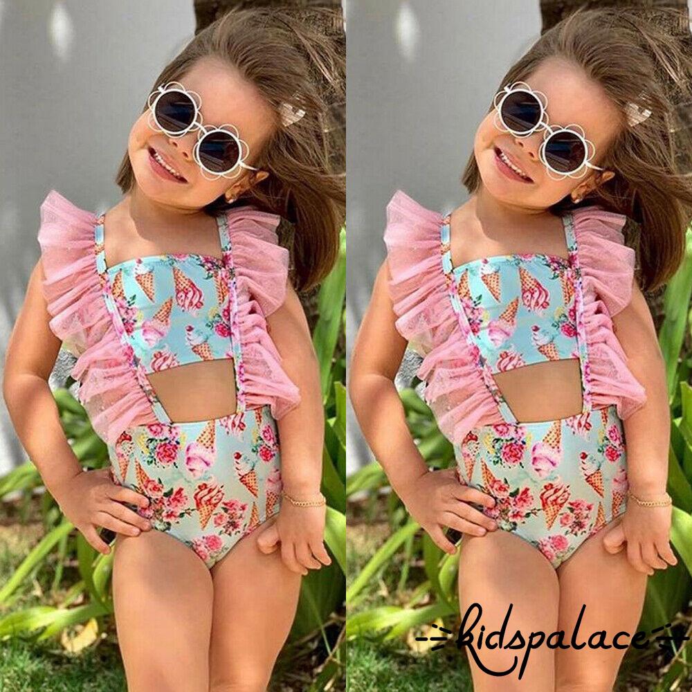 ➤♕❀❤Toddler Kids Baby Girls Leopard Ice Cream Bathing Suit Bikini Beachwear Swimsuit