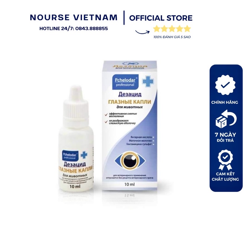 Nhỏ mắt Pchelodar hỗ trợ chữa viêm mắt và sổ mũi cho chó mèo (10ml)