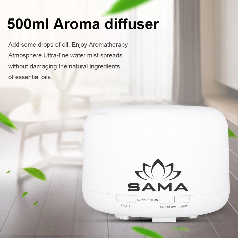 (Tặng Điều khiển) Máy Khuếch Tán Tinh Dầu CHÍNH HÃNG SAMASiêu Âm Trụ Tròn Đổi Màu 500ml