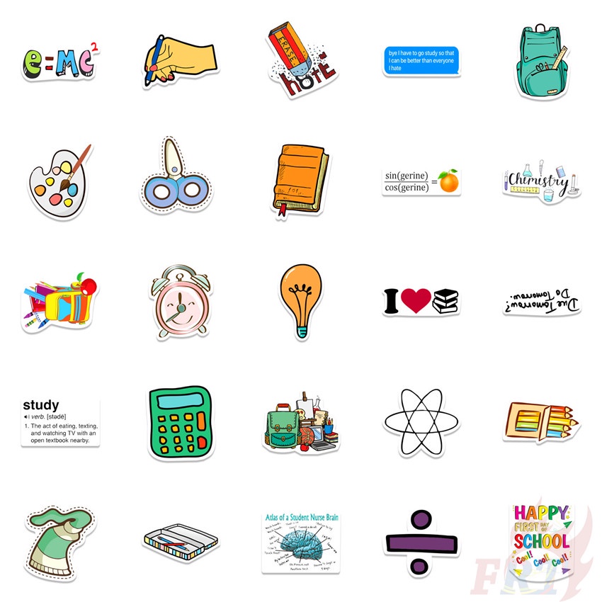 ❉ Back To School . Happy Study Series 01 Stickers ❉ 50Pcs/Set Waterproof DIY Fashion Decals Doodle Stickers