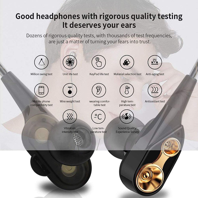 3D Music Sports Earbuds 3.5mm Quad-core Double moving ring Earphone for Apple iphone Samsung Xiaomi Mi Huawei Honor Sony Headset