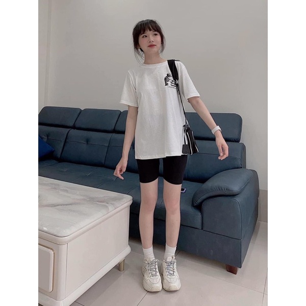 Sét áo logo vẽ người in 2 mặt + quần legging lửng TH6