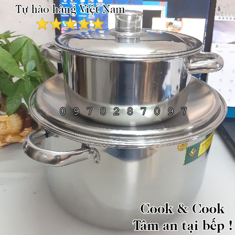 [Chính Hãng] Nồi inox 5, 10, 15, 20 lít cao cấp sử dụng trên bếp từ Vietcook, nồi luộc gà, nấu súp canh...