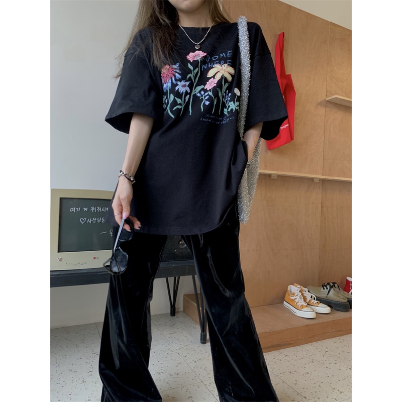 Áo Thun Ngắn Tay Cổ Tròn In Họa Tiết retro Thời Trang Nữ