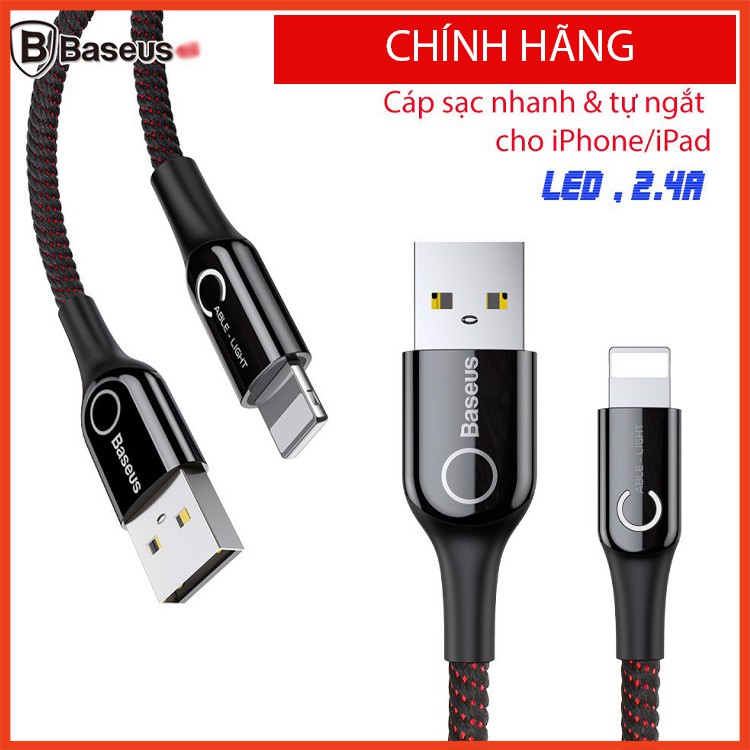 Cáp sạc tự ngắt có đèn Led Baseus C-shape chính hãng dòng 2.4A sạc / truyền dữ liệu chất lượng cao cho iPhone