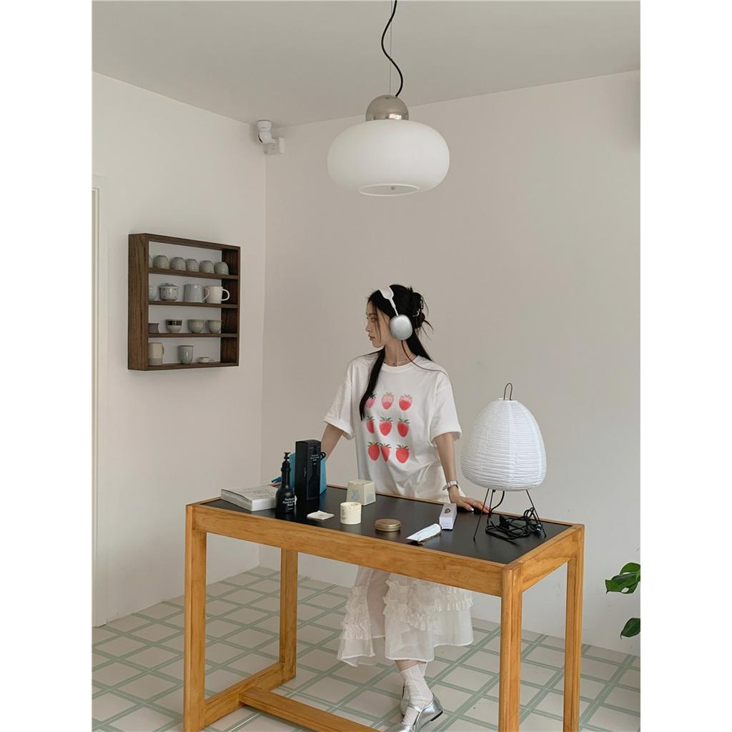 Áo Thun Cotton Tinh Khiết Dáng Rộng In Hình Dâu Tây Phong Cách Mới 62801