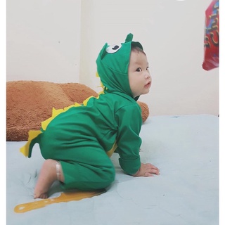 Body liền thân dài tay hình con vật có mũ ngộ nghĩnh cho bé 5-15kg, vải cotton mềm, co giãn