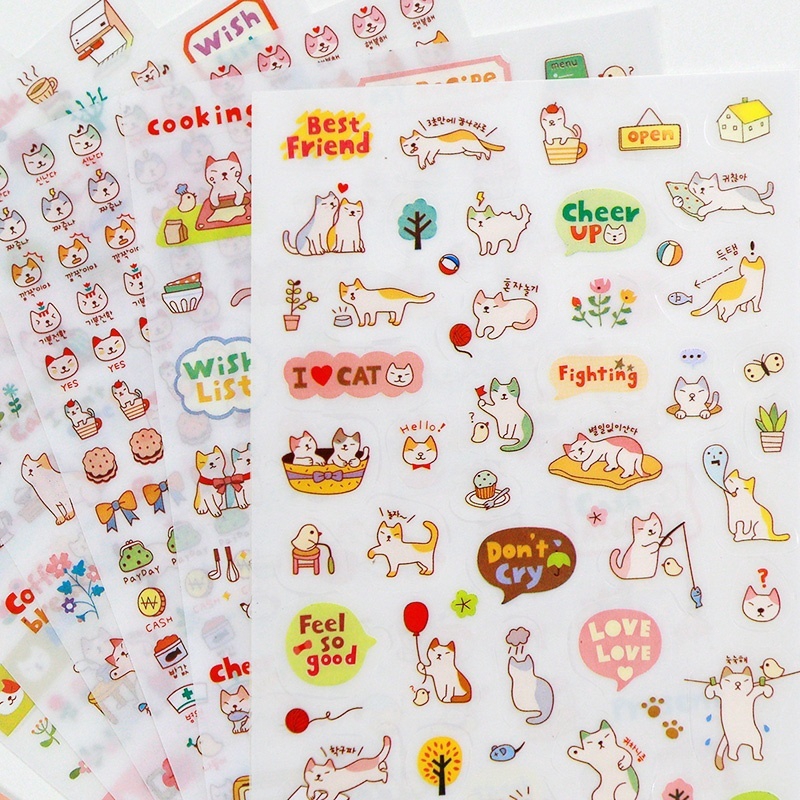 Set 6 Sticker Hình Mèo Dễ Thương Dùng Để Trang Trí Lưu Bút
