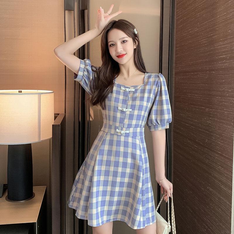 Đầm Caro Ngắn Tay Thời Trang Nữ Tính