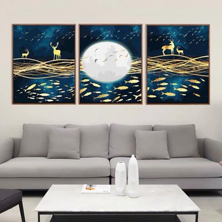 Tranh sơn dầu số hoá tự tô màu theo số có khung - [Hươu và Ánh trăng] (40*50cm)[CÓ SẴN]