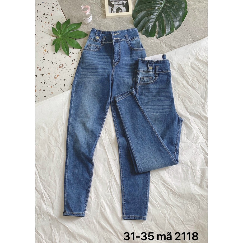 Quần jean nữ lưng cao siêu co giãn kiểu quần có 2 nút size 40kg đến 80kg hàng VNXK thời trang bigsize 2KJean MS2118