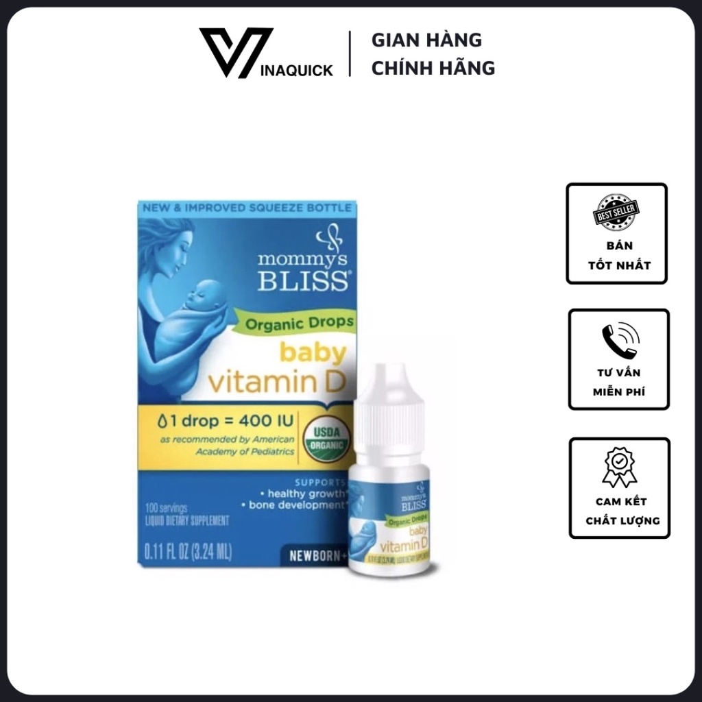 Vitamin D Organic Mommy's Bliss 400IU Cho Bé Từ Sơ Sinh, 3.24ml - VINAQUICK