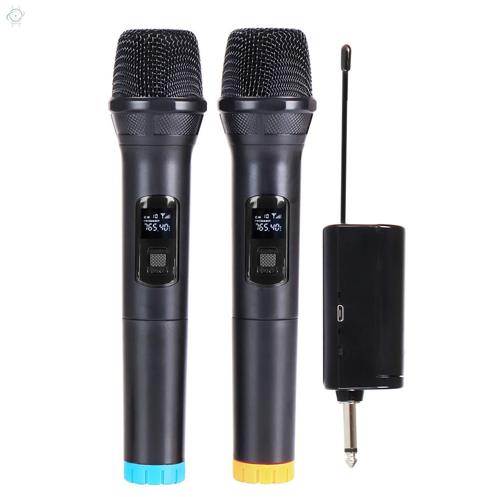 ♫muslady Wireless Karaoke Microphone Professional UHF Dual Channel Dynamic Cordless Microphone Portable Handheld Wireless Mic with Rechargeable Receiver for Karaoke Presentation Wedding Meeting