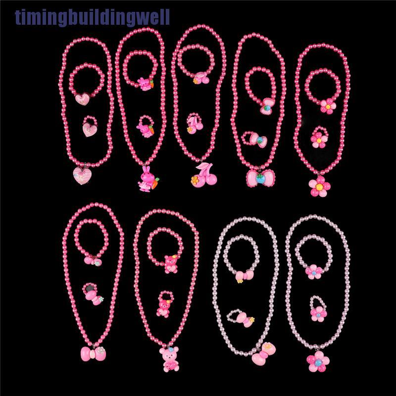 Tbvn Set 3 Vòng Tay Và Vòng cổ Chuỗi Hạt Nhiều Màu Sắc Đáng Yêu Cho Bé Gái