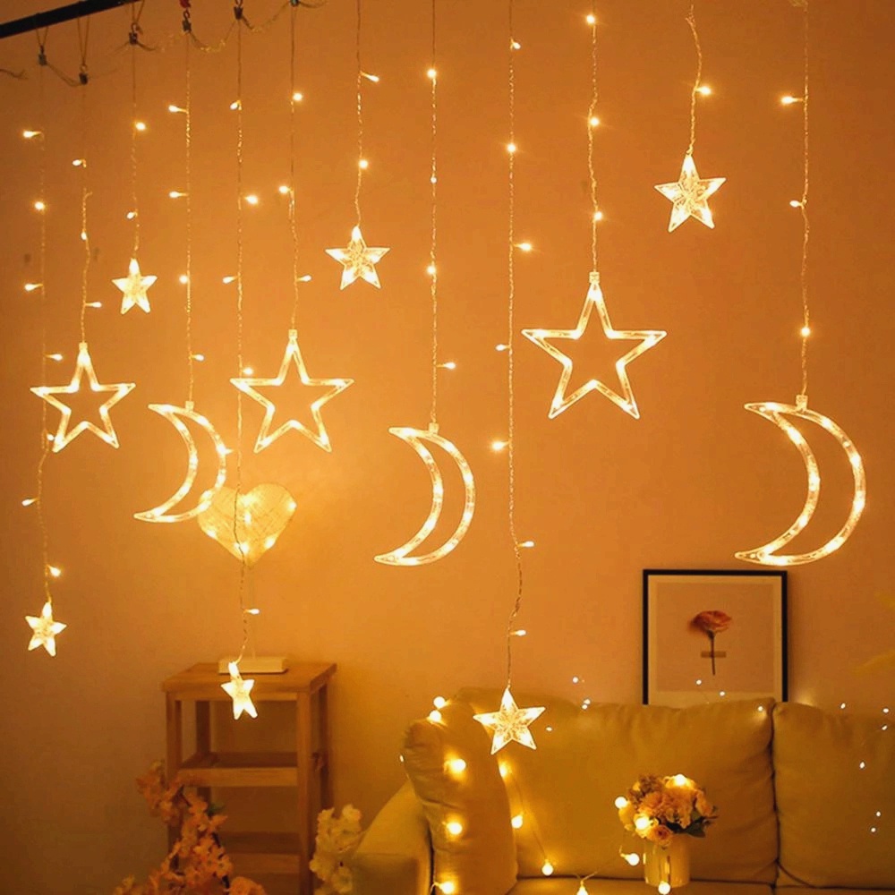 Dây Đèn Led Hình Mặt Trăng Và Ngôi Sao Trang Trí Phong Cách Hồi Giáo
