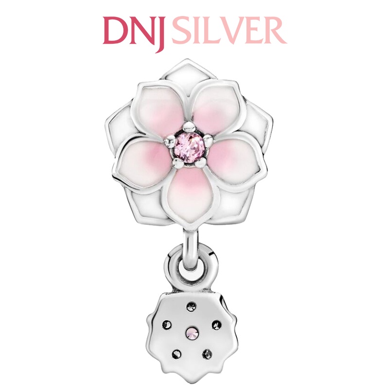 Charm bạc 925 cao cấp, hàng chuẩn bạc - Charm Dangling Pink Magnolia Flower thích hợp để mix vòng tay charm - DN331