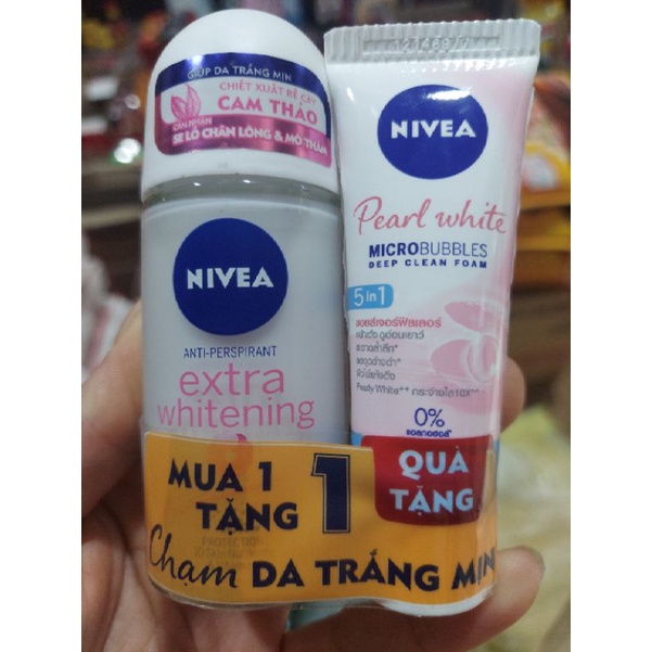 lăn khử mùi Nivea extra whitening trắng mịn ngừa thâm 50ml( tặng sữa rửa mặt 20g)