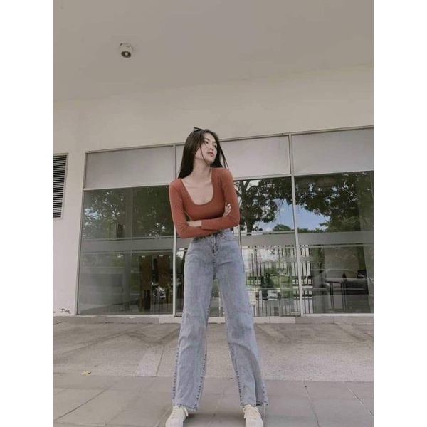 Áo thun cổ vuông croptop hàng QC