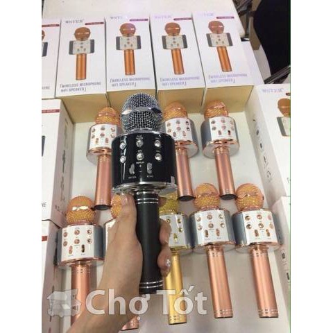 Mic karaoke trụ tròn 3in1 hát trực tiếp trên máy, có loa