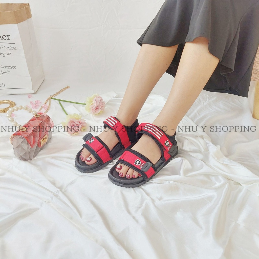 Giày sandal nữ đi học quai hậu khoá dán đế cao mang êm chân, bền đẹp - Sandal đỏ