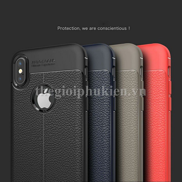 Ốp lưng iPhone X silicon giả da, chống sốc Auto Focus