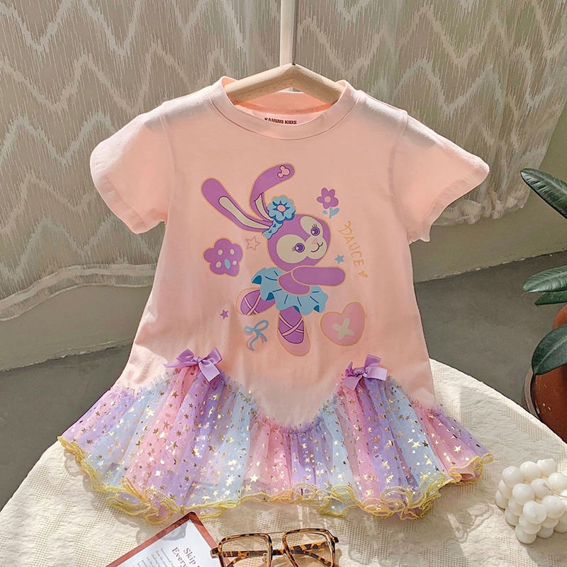 Đầm Bé Gái Đầm Công Chúa Mùa Hè Tay Cộc In Họa Tiết Hoạt Hình Phong Cách Hàn Quốc Cho Bé Gái Se7en