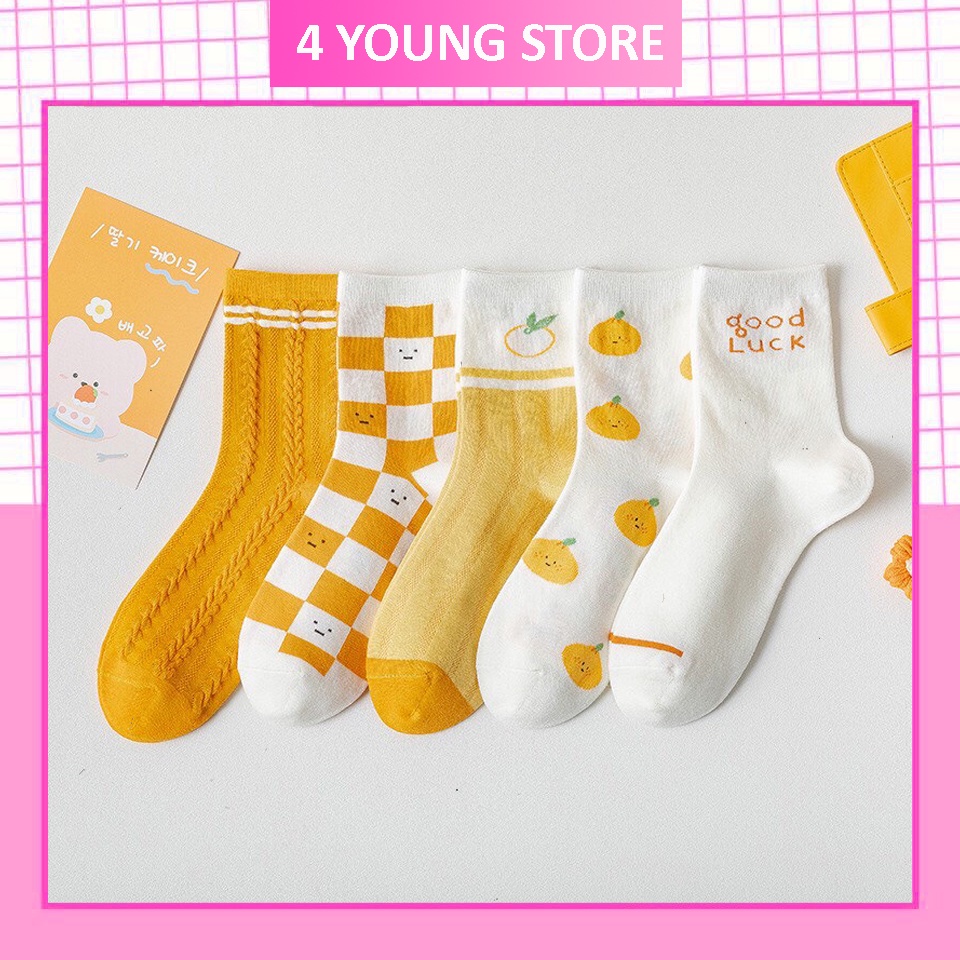 Tất cổ cao nữ vớ thời trang lolita chất cotton Hàn dày co giãn thấm hút mồ hôi màu cam cá tính thích hợp mùa hè TD044