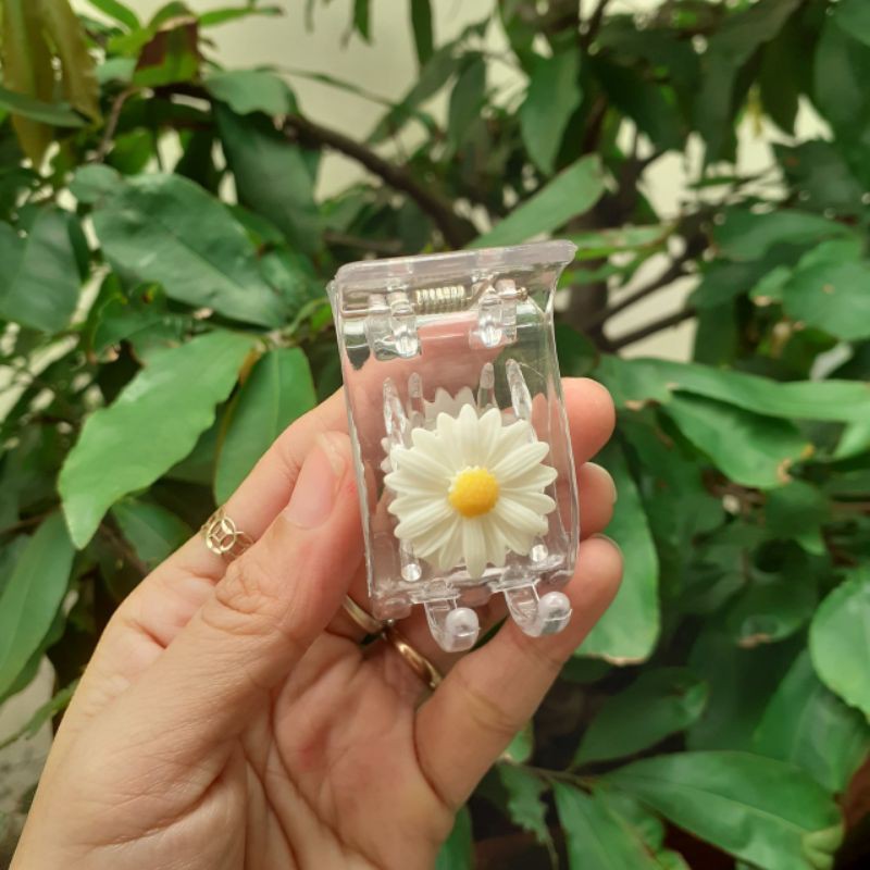 Kẹp tóc 5 răng trong suốt đính hoa cúc hoạ mi siêu xinh