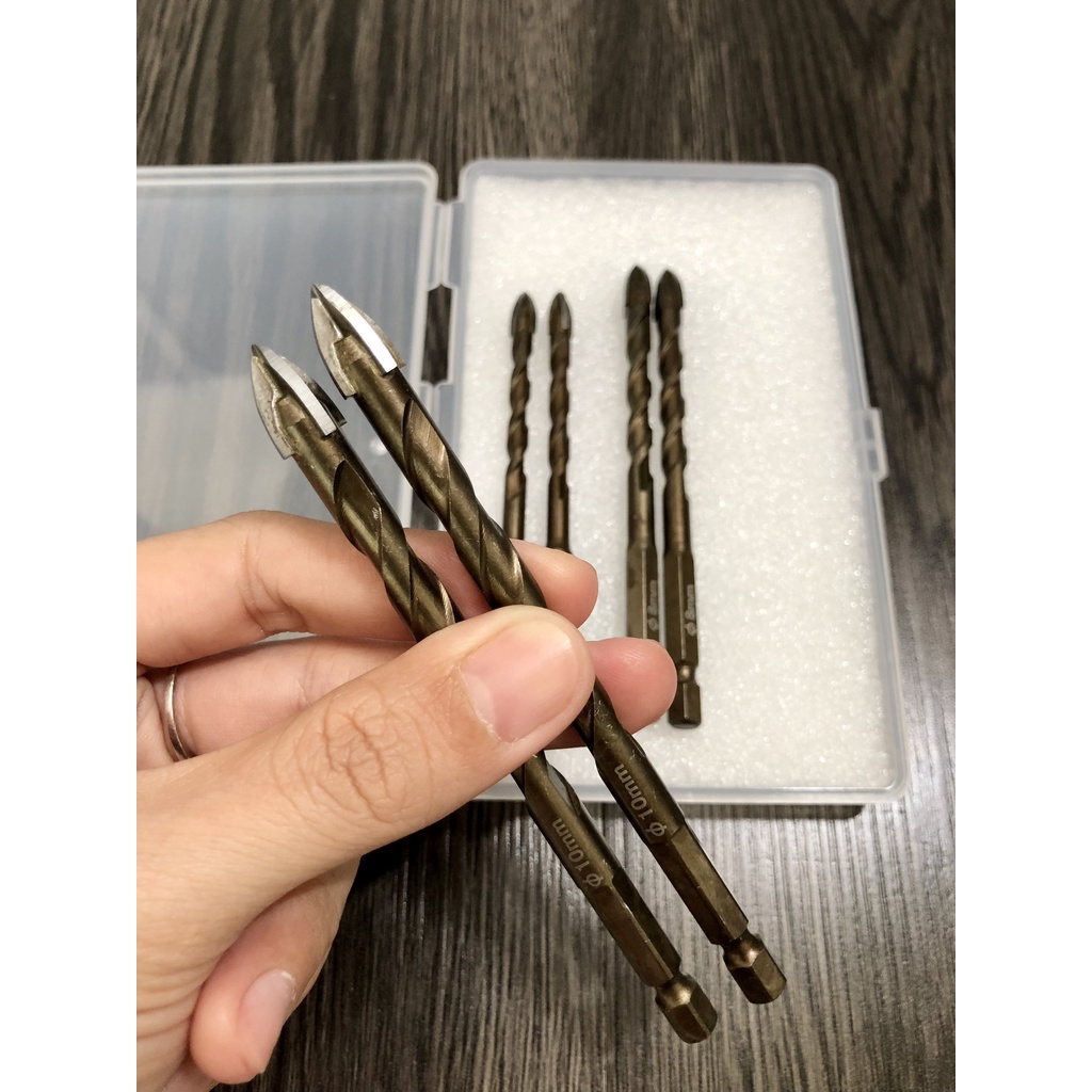 Bộ mũi khoan đa năng 6 ly, 8 ly, 10 ly chuôi lục giác 180k. Khoan tường, khoan kính, khoan đá, khoan gạch men, khoan gỗ.