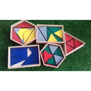 Bộ 5 hộp ghép hình tam giác montessori, giáo cụ montessori