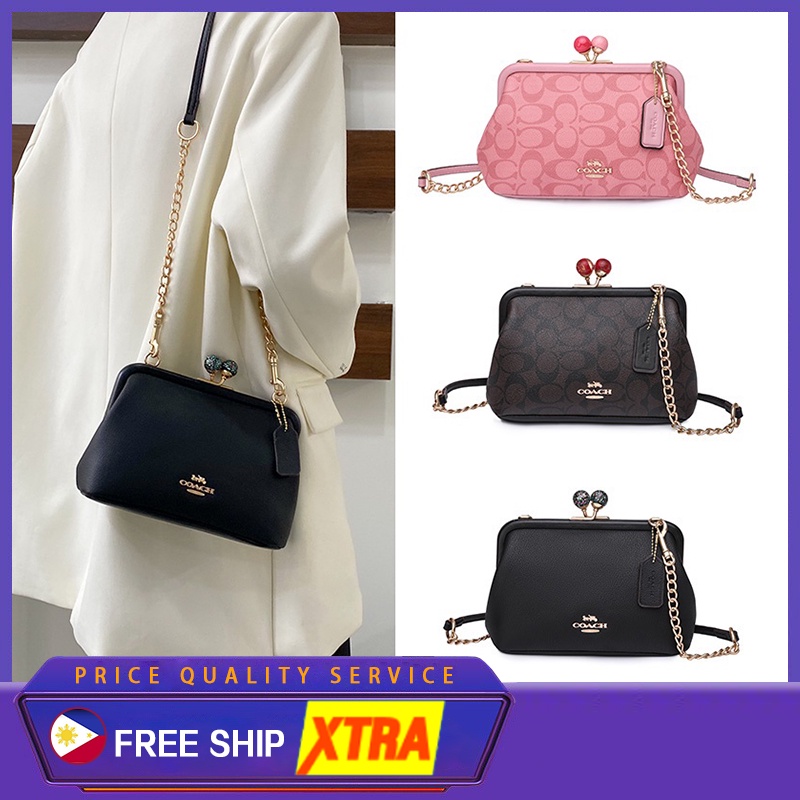Coach Chain Bag Nora Kisslock Shoulder Sling Bag Túi Mỹ Phẩm Bánh Bao Retro