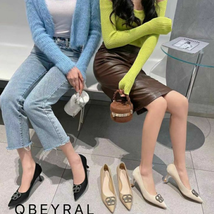 Giày cao gót nữ gót nhọn tag đá BB da nhung mềm êm 10p và 6p