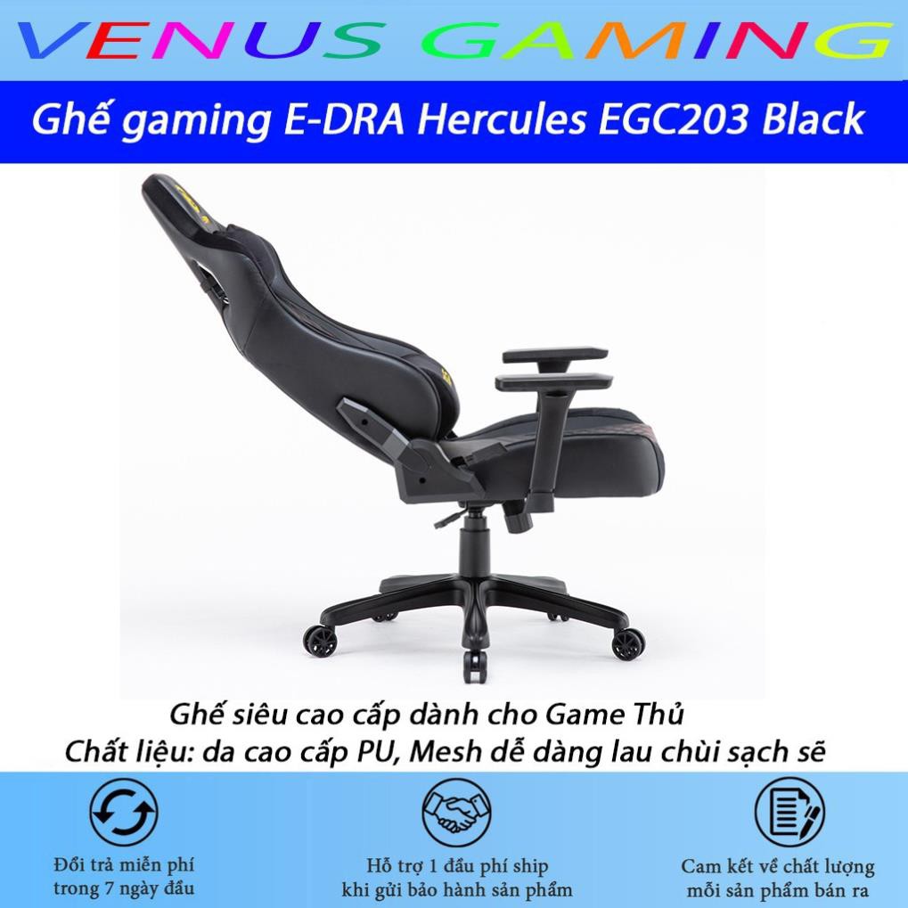 Ghế gaming E-DRA Hercules EGC203 Black - Ngả nằm 180 độ - Chất liệu da PU và Foam cao cấp - Bảo hành 12 tháng