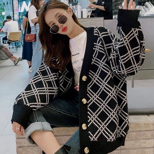 Áo Khoác Cardigan Nữ Hàng Quảng Châu Cao Cấp  - Áo Khoác Len Họa Tiết Kẻ Sọc Chéo Siêu Dày Dặn - A118