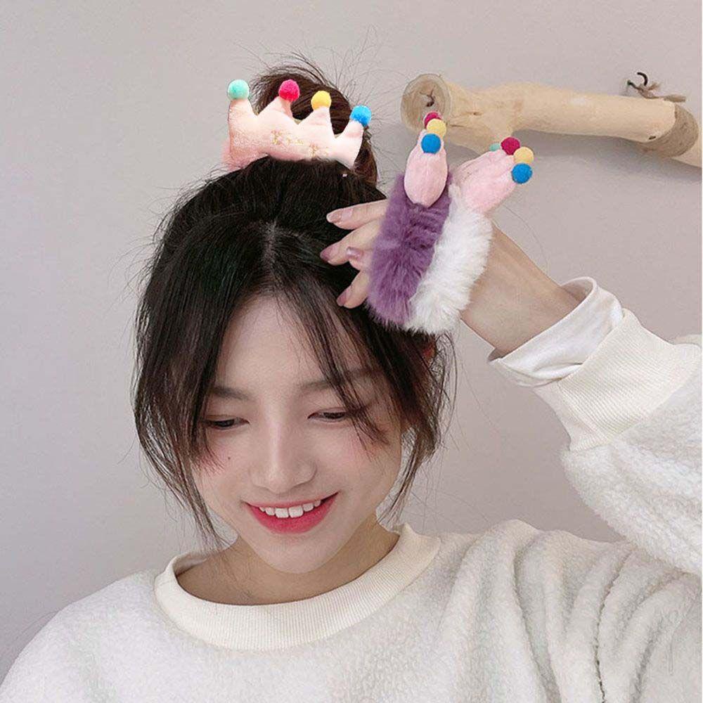 IVORY Dây Buộc Tóc Hình Vương Miện Lông Nhung Dễ Thương Xinh Xắn