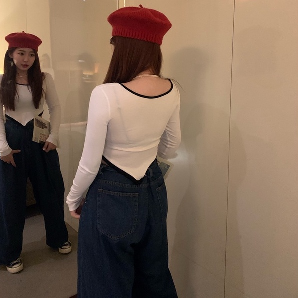 【ZHELIHANGFEI】Áo Dệt Kim Tay Dài Dáng Ôm Quyến Rũ Trẻ Trung Cho Bạn Gái