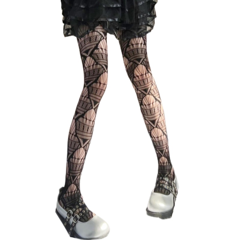 XIXI Quần Tất Lưới Họa Tiết Hình Học Phong Cách Gothic Thời Trang